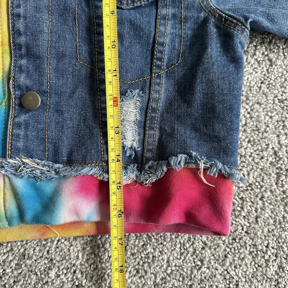 American Bazi Hooded‎ Denim women Jacket With Tie-Dye Trim cropped distressed